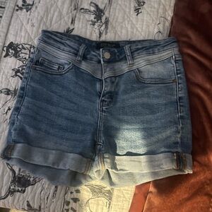 Denim shorts.
